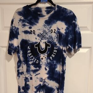 True Religion Navy and White Tie-Dye Tee
